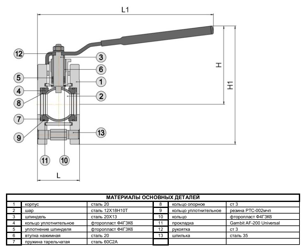 Кран шаровый фланцевый Dn10-100 Pn16 (11с67п)